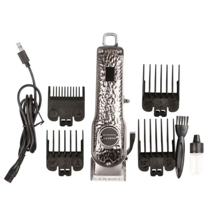 Машинка для стрижки Sokany акумуляторна з 4 насадками та USB срібло SKLF9976