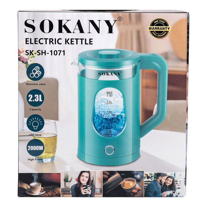 Електрочайник побутовий 2.3 л Sokany дисковий з автовимкненням SK-SH-1071BL