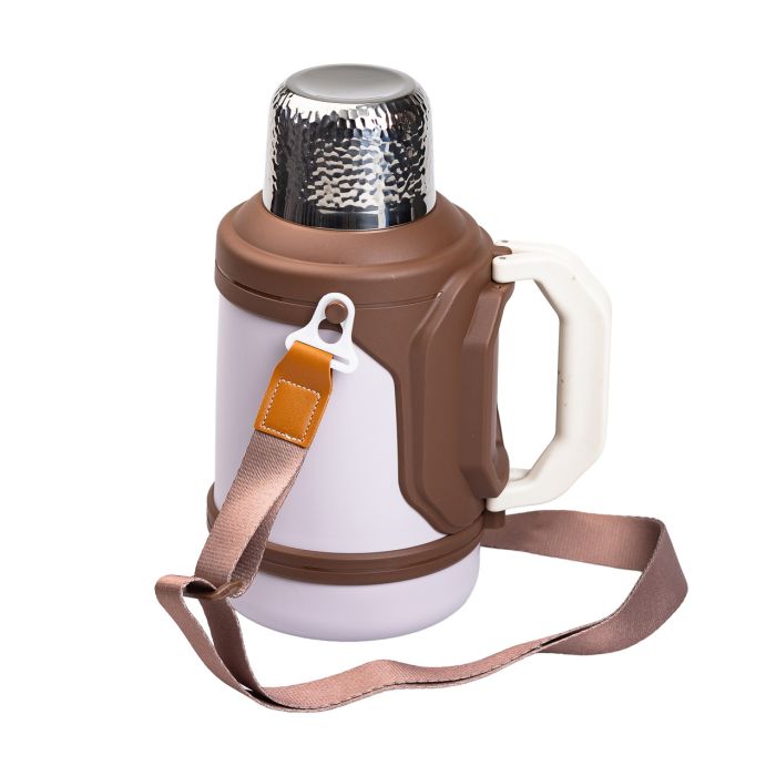 Термос Vacuum Cup 1.5 літра з ремінцем і складною ручкою коричневий HP-14-21V