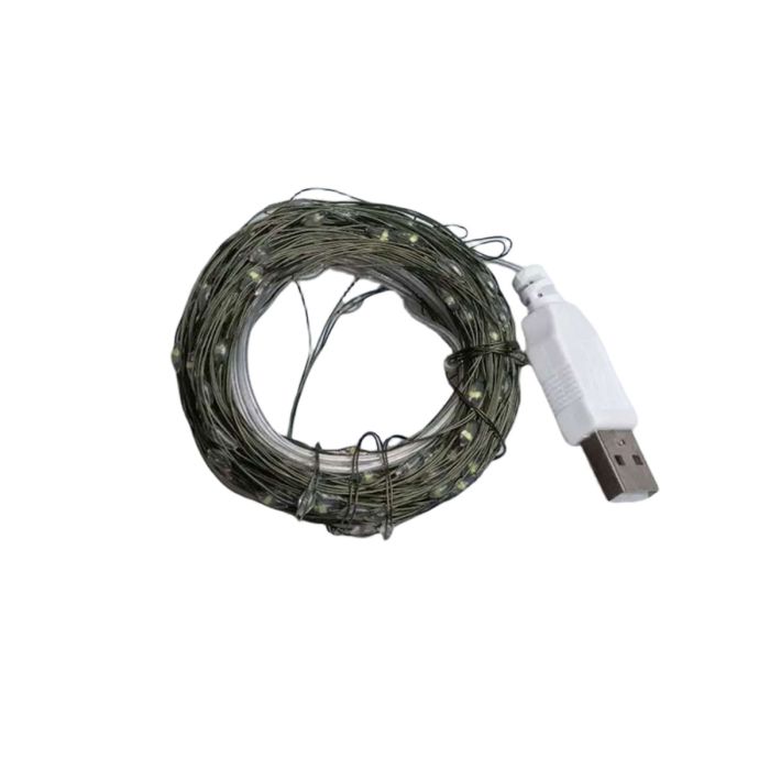 Гірлянда роса 10 метрів USB на 100 led світлодіодів крапля на зеленому дроті USB100L10MGY