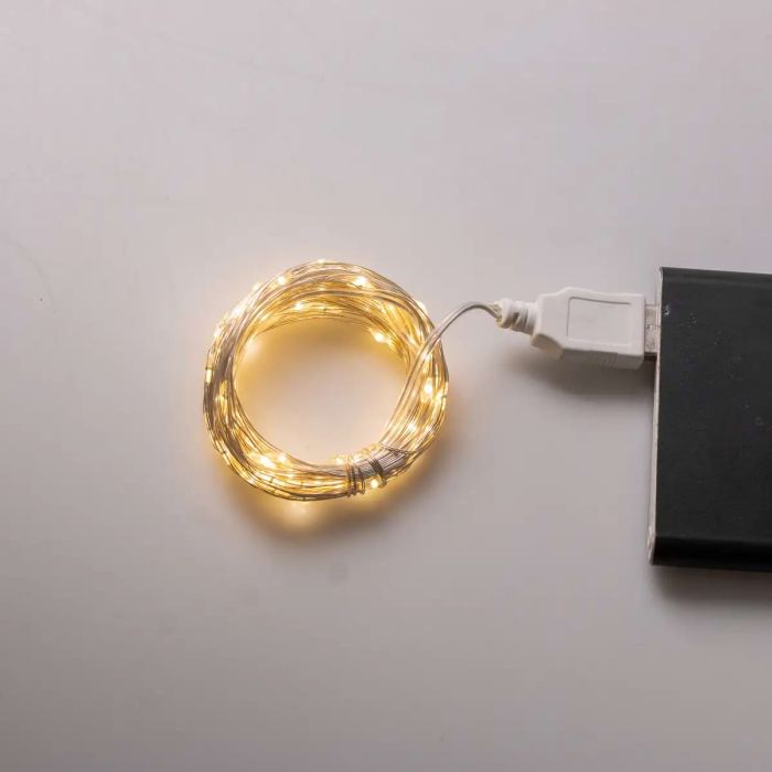 Гірлянда роса 10 метрів USB на 100 led світлодіодів крапля на білому дроті жовта USB100L10MWY